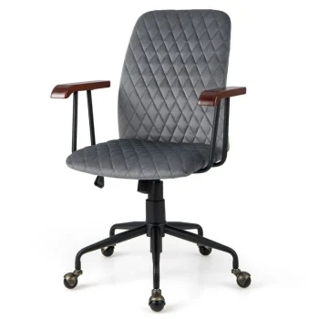 Clearance Costway Fluwelen Vintage Bureaustoel Met Kantelbare Rugleuning