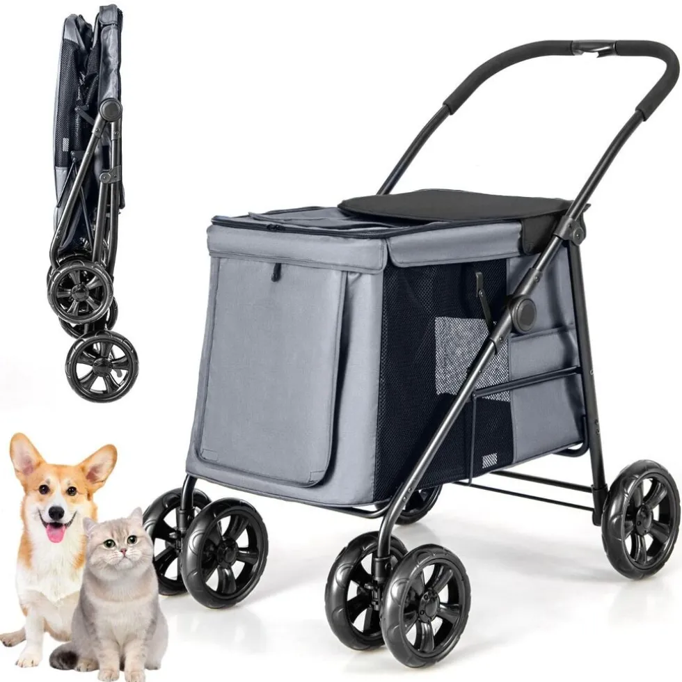 costway-opvouwbare-xl-hondenbu-ESuPikra-0.webp Fashion Trendmix Costway Opvouwbare Xl Hondenbuggy Met Ademend Gaas En Opbergvakken