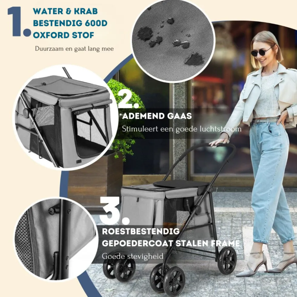 costway-opvouwbare-xl-hondenbu-ESuPikra-1.webp Fashion Trendmix Costway Opvouwbare Xl Hondenbuggy Met Ademend Gaas En Opbergvakken