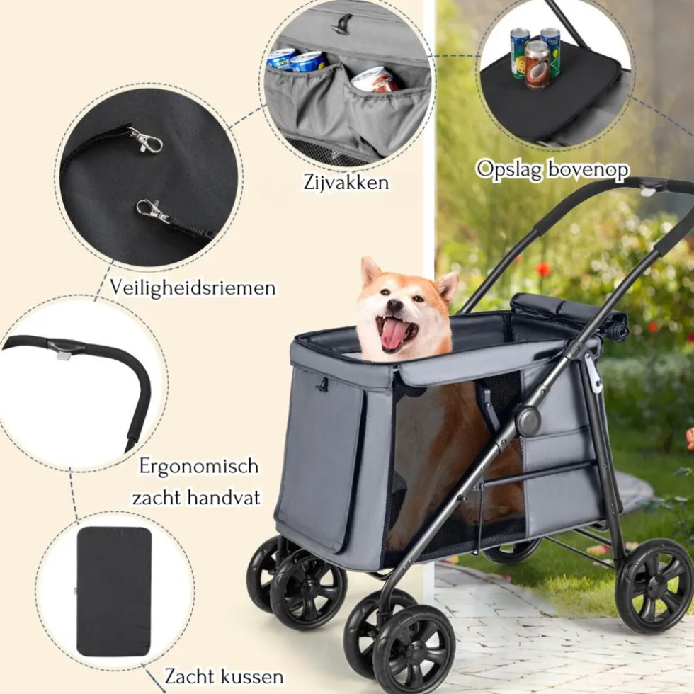 costway-opvouwbare-xl-hondenbu-ESuPikra-3.webp Fashion Trendmix Costway Opvouwbare Xl Hondenbuggy Met Ademend Gaas En Opbergvakken