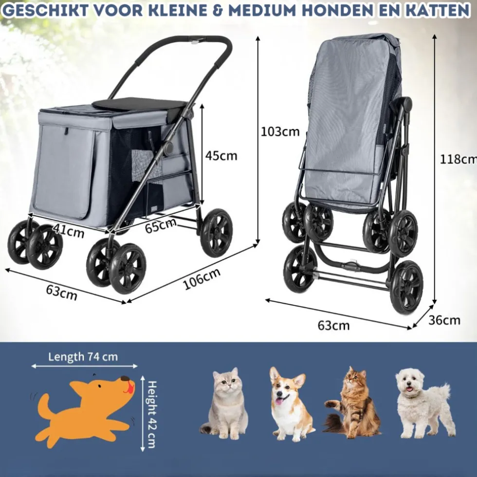 costway-opvouwbare-xl-hondenbu-ESuPikra-4.webp Fashion Trendmix Costway Opvouwbare Xl Hondenbuggy Met Ademend Gaas En Opbergvakken