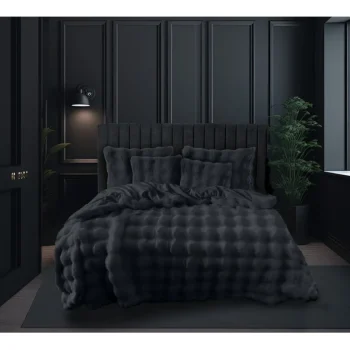 Clearance Eleganzzz Dekbedovertrek Bubble Pom Pom Rabbit Fur - Dark Grey 200x200/220cm