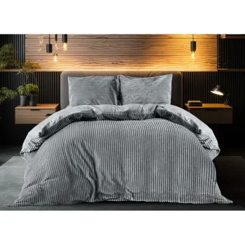 Hot Eleganzzz Dekbedovertrek Teddy Rib Fleece - Dark Grey 200x200/220cm