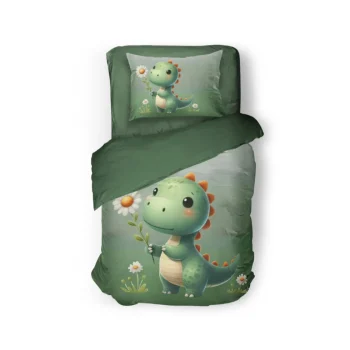 Online Eleganzzz Kinder Dekbedovertrek Micropercal Sleeposaurus - Green 140x220/240cm