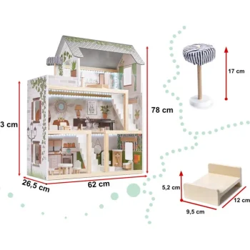 Online Ikonka Luxe Boho Stijl XL Houten Poppenhuis Met Meubels Met LED Verlichting