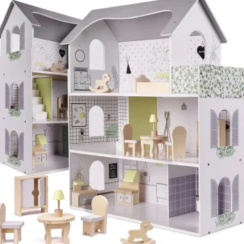 Fashion Ikonka Luxe XL Houten Poppenhuis Met Meubels