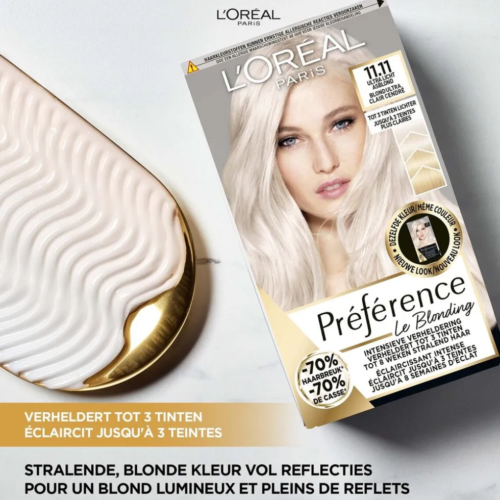 loral-paris-prfrence-le-blondi-TgNVuKaM-3.webp Sale Preference L'Oréal Paris Préférence Le Blonding 11.11 Ultra Licht Asblond Permanente Haarkleuring