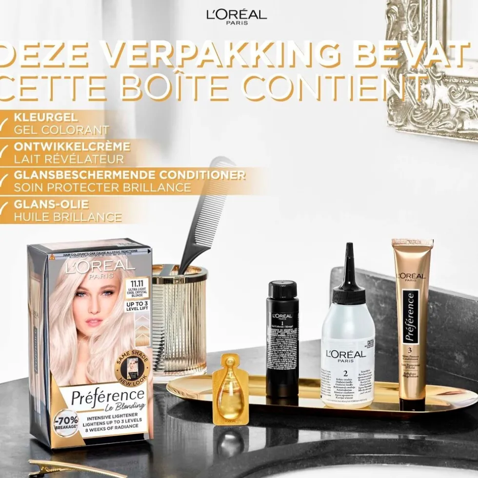loral-paris-prfrence-le-blondi-TgNVuKaM-5.webp Sale Preference L'Oréal Paris Préférence Le Blonding 11.11 Ultra Licht Asblond Permanente Haarkleuring