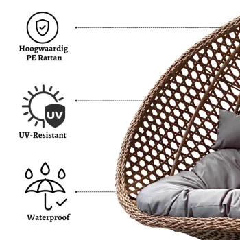Outlet Rijoka Hangstoel Dubbel Eggy Rope Schommelstoel Luxe Rattan 2persoons