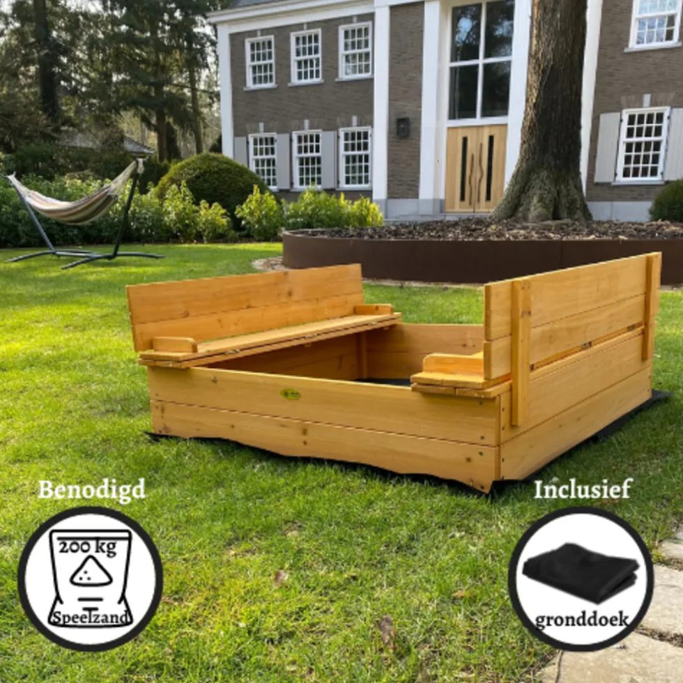 rijoka-houten-zandbak-inklapba-eofoFRKT-2.webp Fashion Rijoka Houten Zandbak Inklapbaar 2 Banken Inclusief Grondzeil Vierkant