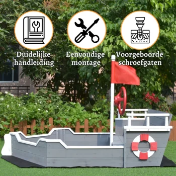 Discount Rijoka Houten Zandbak Schip Inclusief Grondzeil Zitbank Met Opbergvak