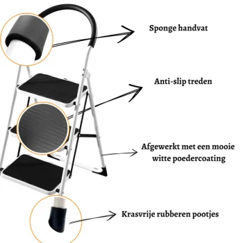 Outlet Rijoka Huishoudtrap Inklapbaar 3 Treden Anti Slip Treden Sponge Handgrepen