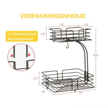 New SensaHome Fruitmand Met Bananenhouder Vierkant 2-Laags