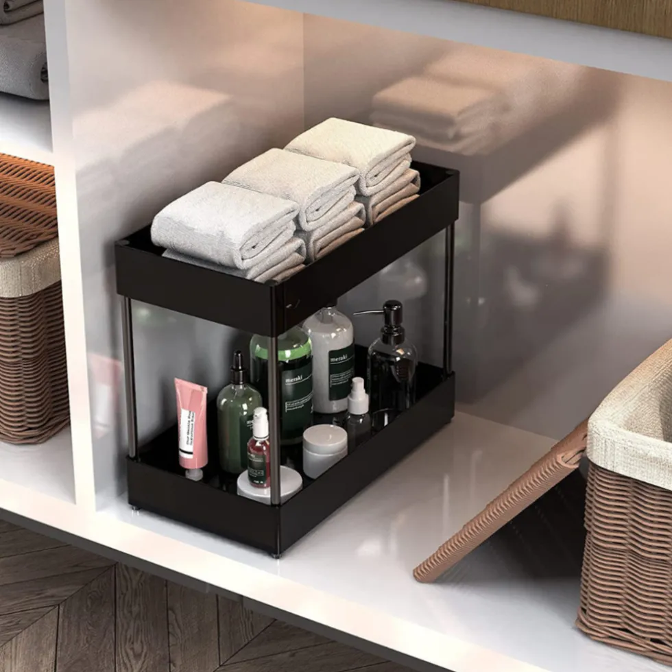 sensahome-gootsteenkast-organi-jrHgpwCo-3.webp Hot SensaHome Gootsteenkast Organizer 2-Laags Duo Keukenrek Kruidenrek Onderkastrek