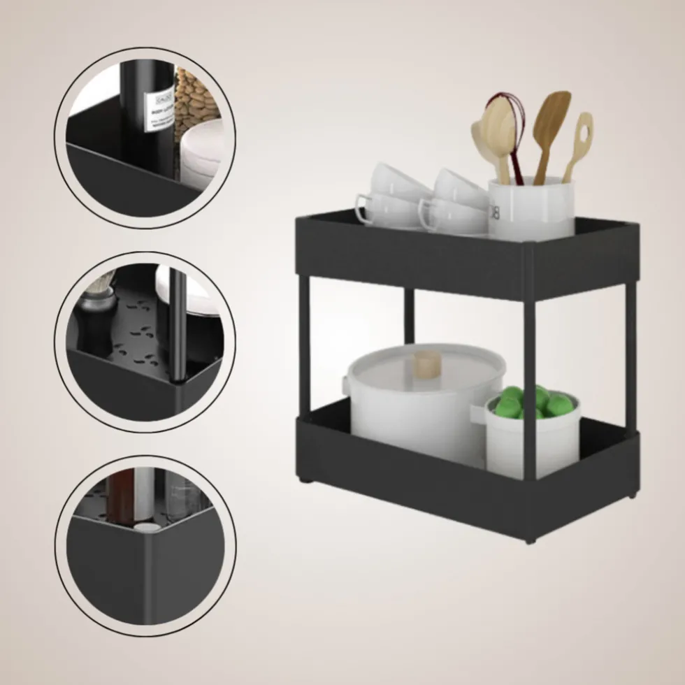 sensahome-gootsteenkast-organi-jrHgpwCo-4.webp Hot SensaHome Gootsteenkast Organizer 2-Laags Duo Keukenrek Kruidenrek Onderkastrek