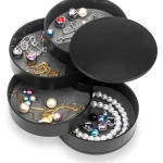 Fashion UNIQ Draaibare Ronde Sieradendoos / Organizer Met 4 Vakken - Zwart